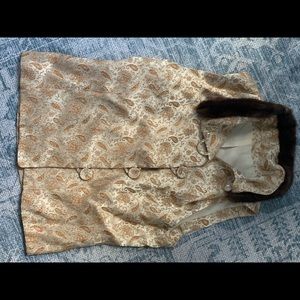 Vintage gold brocade lined vest with  brown mink collar handmade